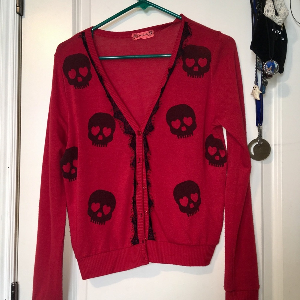 Red skull print cardigan
